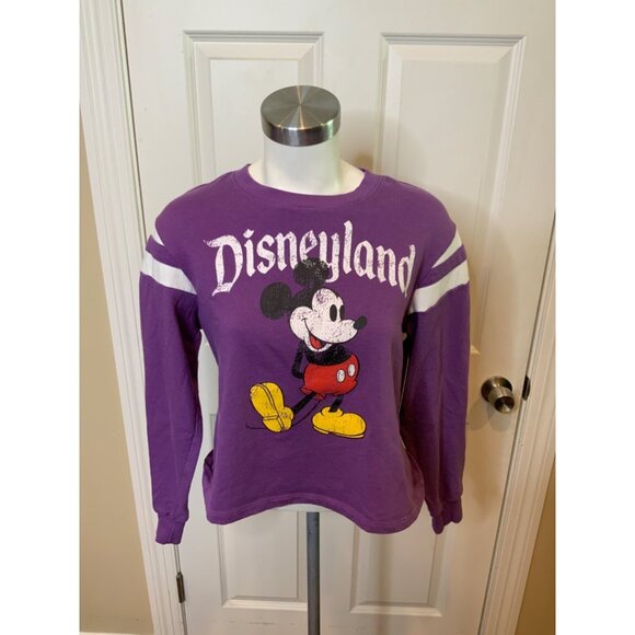 Disney Purple Mickey Mouse Disneyland Striped Sweatshirt, Size Medium - Picture 1 of 5